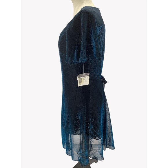 NWT Vintage 90s Teddi Womens Blue Sparkle Mylar A-Line Dress Size 12 - Picture 5 of 9